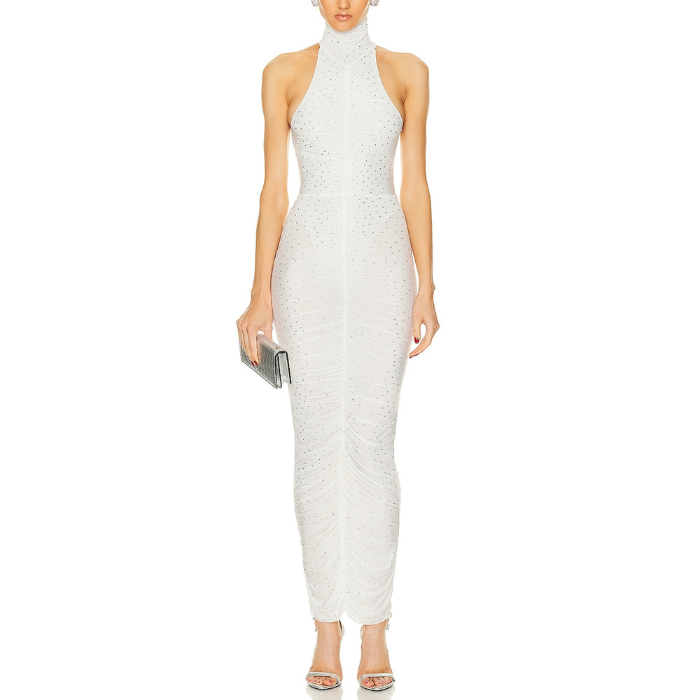 Alex Perry Embellished White Turtleneck Column Dress Size UK 8 / US 4